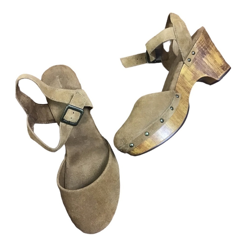 House Of Harlow 1960 Cherub Suede Studded Leather Y2K Wood Heeled Clogs Size 10 - Picture 5 of 8